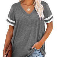 Damen V-Ausschnitt T-Shirt mit sportlichem Streifenmuster und lockerem Schnitt WW