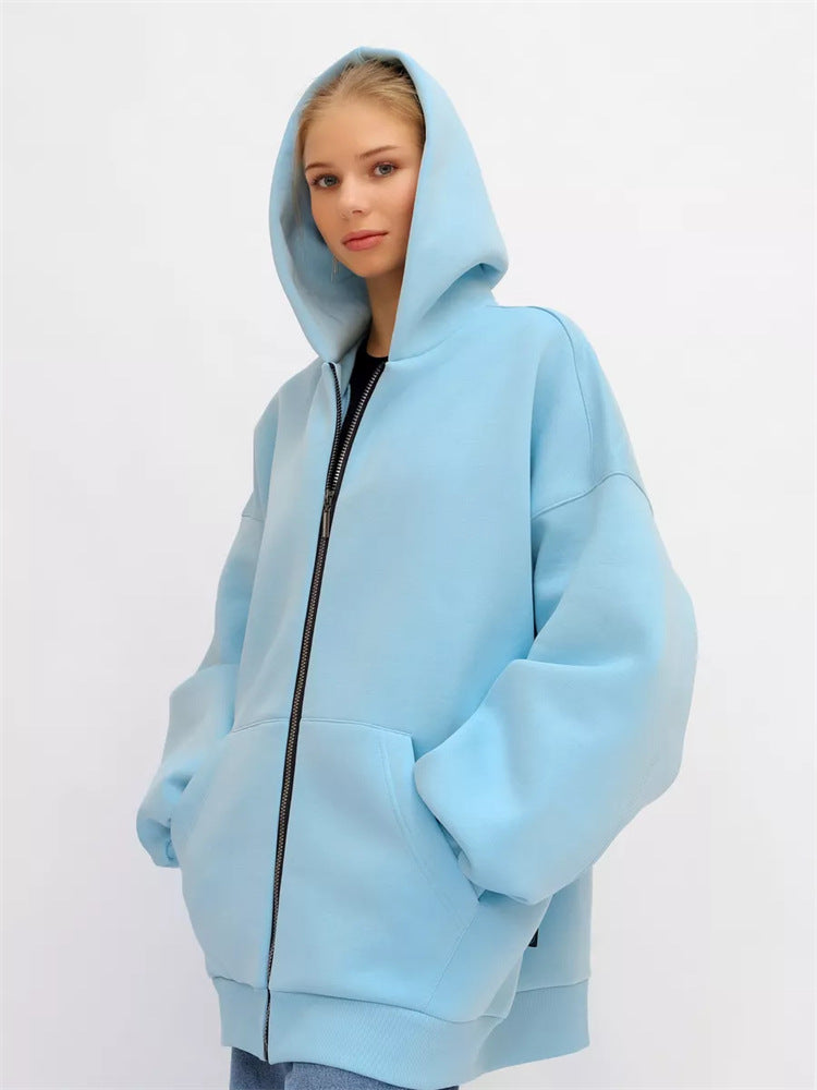 Damen Oversized Kapuzenjacke mit durchgehendem Reißverschluss und extrem bequemem Schnitt WW