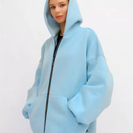 Damen Oversized Kapuzenjacke mit durchgehendem Reißverschluss und extrem bequemem Schnitt WW
