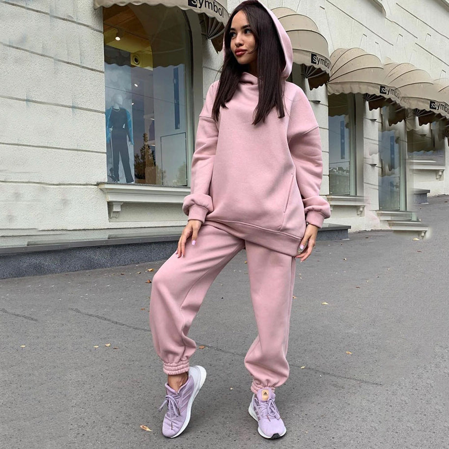 Damen Bequemer Hoodie und Jogginghose-Set mit Kapuze und elastischem Bund WW