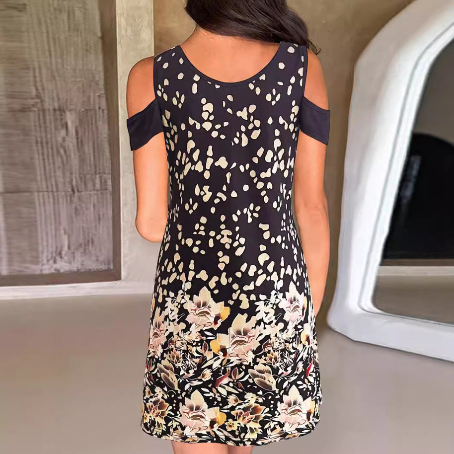 Damen Kleid mit angesagten Schulterauschnitten und elegantem floralem Druck WW