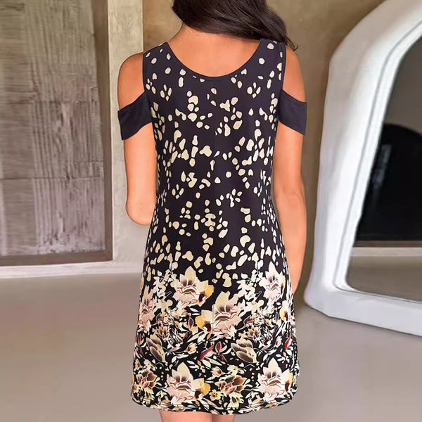 Damen Kleid mit angesagten Schulterauschnitten und elegantem floralem Druck WW