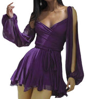 Damen Kurzkleid mit schwingendem Rock und transparenten Ärmeln WW