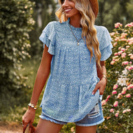 Damen beschwingtes Blusenshirt mit Rüschendetails und floralem Design WW