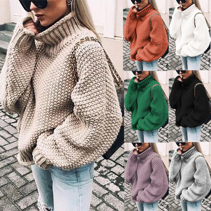 Damen Grobstrickpullover mit hohem Kragen und lässigem Schnitt W&W Mode
