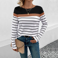Damen Langarmshirt mit modischem Streifenmuster und elastischen Bündchen WW