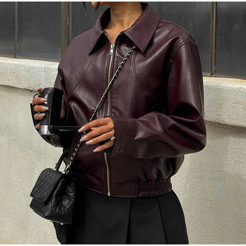 Damen Biker-Lederjacke mit elastischem Bund WW