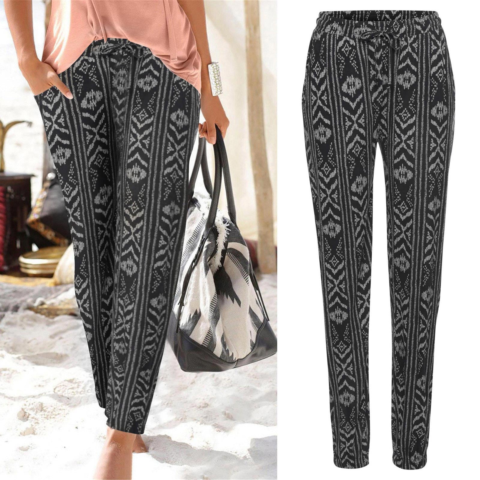 Damen Blumenhose mit elastischem Bund und seitlichen Taschen WW
