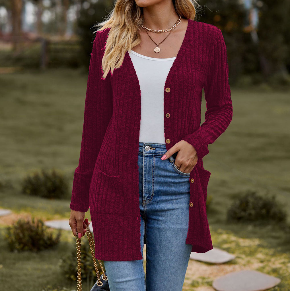 Damen kuschelige Strickjacke mit praktischen Taschen und modischem Rippdesign WW