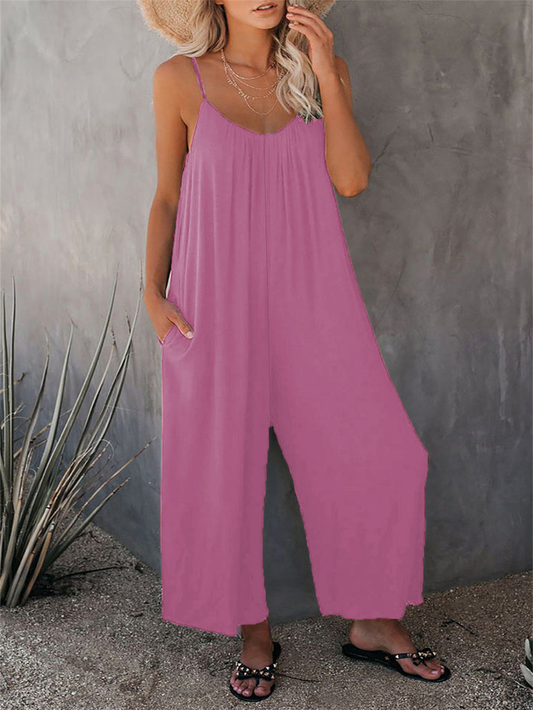 Damen Lässiger Jumpsuit mit weitem Schnitt und praktischen Taschen WW