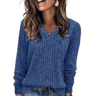 Damen Strickpullover mit V-Ausschnitt und strukturiertem Rippendesign WW