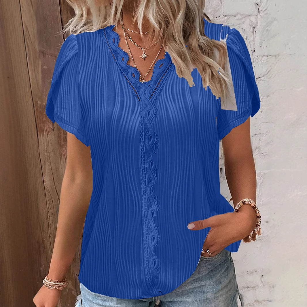 Damen spitzenbesetzte knopfleistenbluse WW