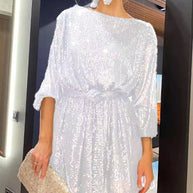 WW | Urlaubsfestmode Pailletten Taillengürtel Kleid