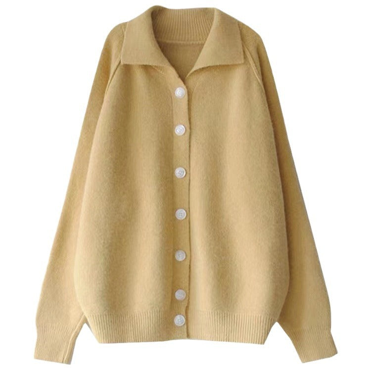 Damen bequemer Strickcardigan mit klassischem Kragen und Knopfverschluss WW