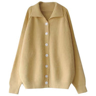 Damen bequemer Strickcardigan mit klassischem Kragen und Knopfverschluss WW