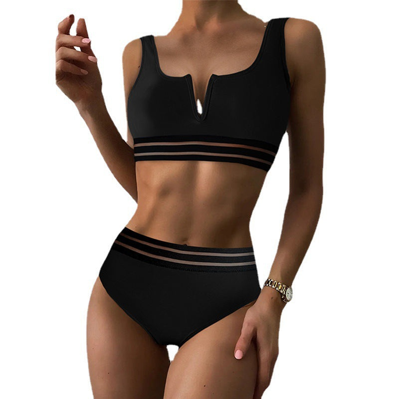 Damen Sportliches Bikini-Set mit hohem Bund und transparenten Akzenten WW