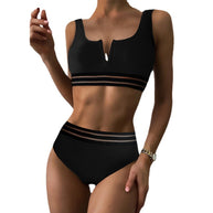 Damen Sportliches Bikini-Set mit hohem Bund und transparenten Akzenten WW