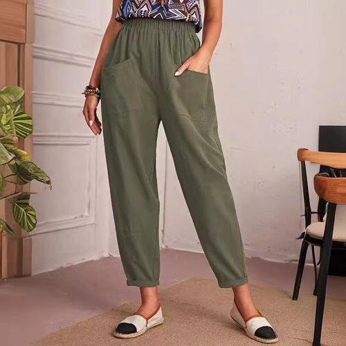 Damen Bequeme Chino-Hose mit elastischem Bund und praktischen Taschen WW