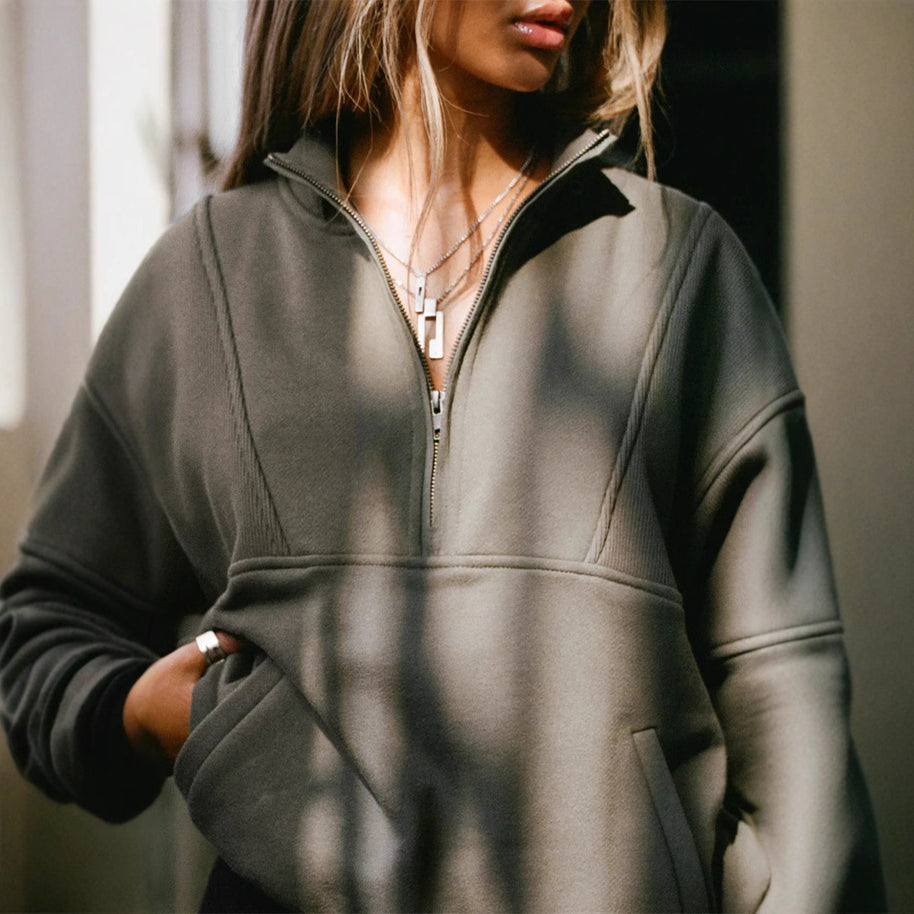 Damen bequemer Hoodie mit halbem Reißverschluss WW
