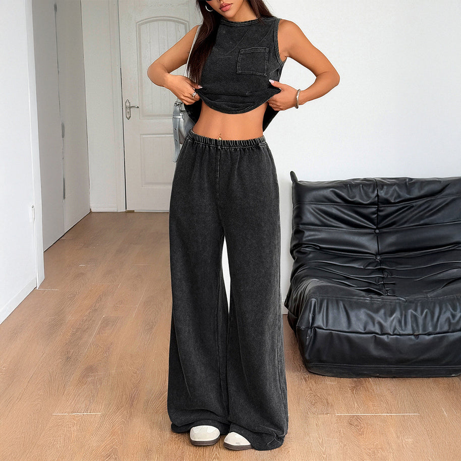 Damen Bequemes Freizeit-Set mit weit geschnittenen Hosen und ärmellosem Oberteil WW