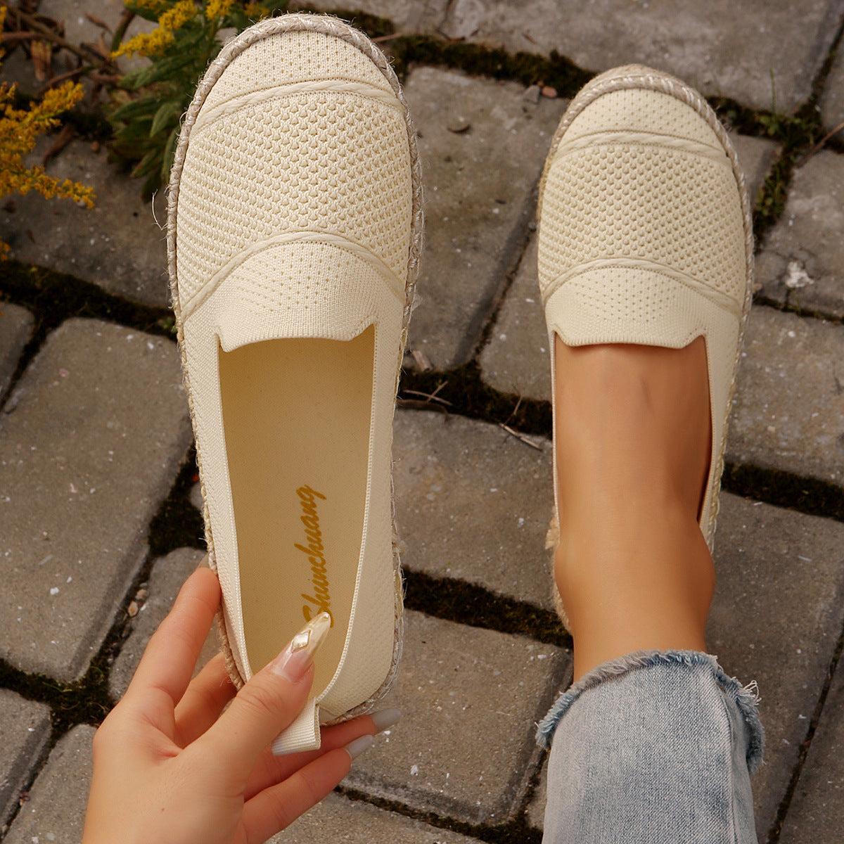 Damen Atmungsaktive Slipper-Espadrilles mit Jute-Details WW