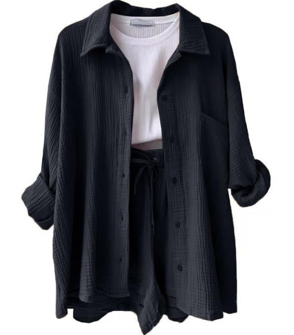 Damen lässiges Sommer-Outfit mit moderner Knopfleiste und elastischem Bund WW