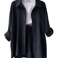 Damen lässiges Sommer-Outfit mit moderner Knopfleiste und elastischem Bund WW