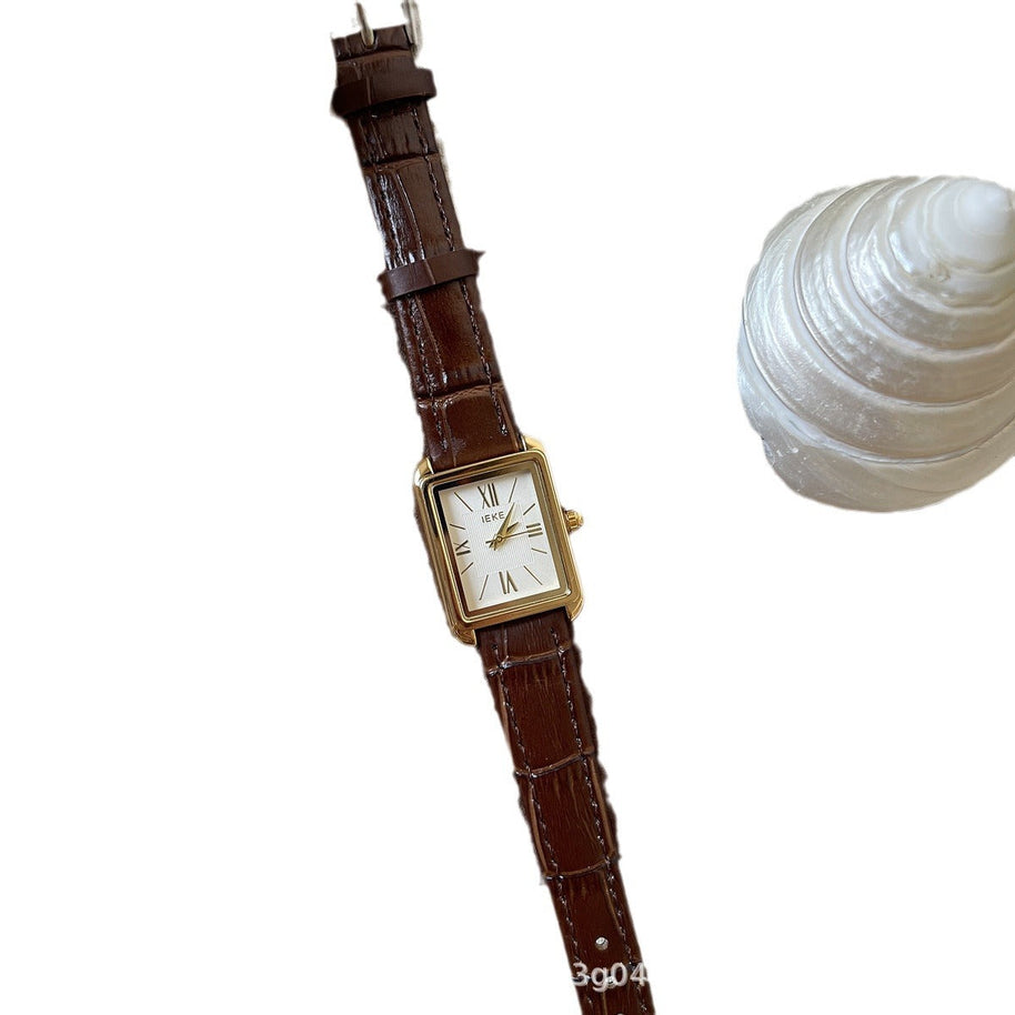 WW | Quadratische Damenarmbanduhr Mit Lederband Und Römischen Zahlen