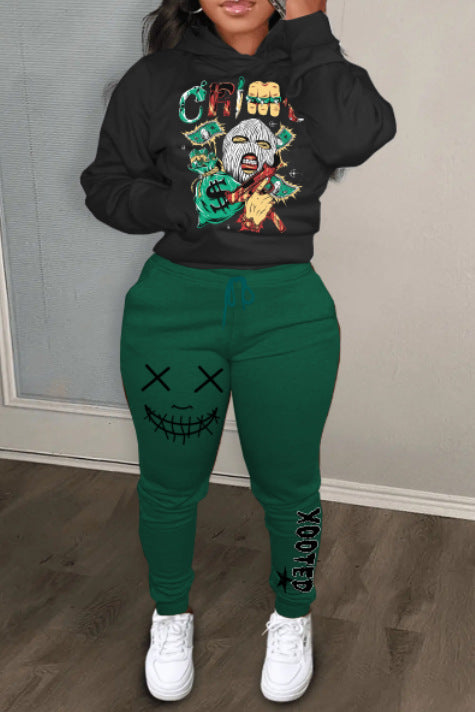 Damen Sportliche Hoodie- und Jogginghose Set mit künstlerischem Grafikdruck WW