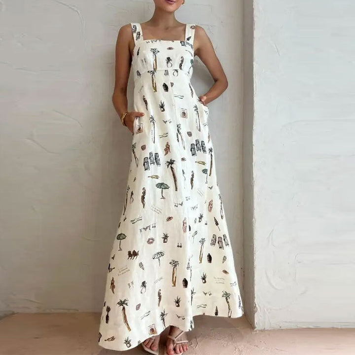 Damen Maxikleid mit kreativem Print und praktischen Taschen W&W Mode