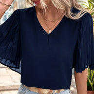 Damen Bluse mit eleganten schulterfreien Puffärmeln und V-Ausschnitt WW