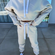 Damen bequemer Cropped Hoodie mit elastischem Bund und lässiger Jogginghose Set WW