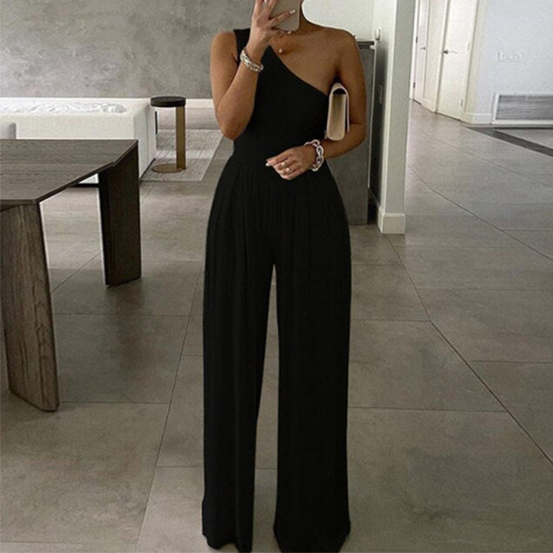 Damen Elegante Ein-schulter Jumpsuit W&W Mode