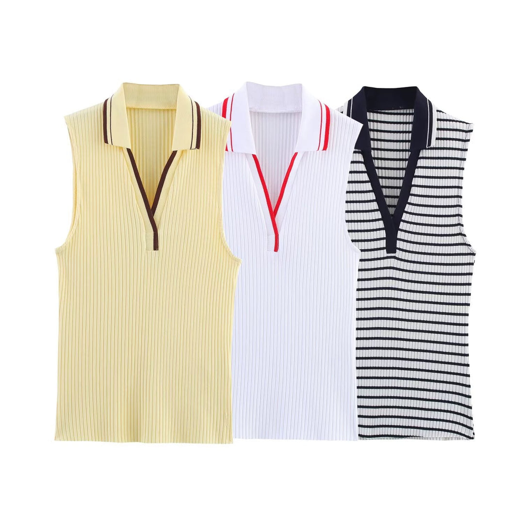 Damen Poloshirt mit dekorativem Stehkragen und sportlichem V-Ausschnitt W&W Mode