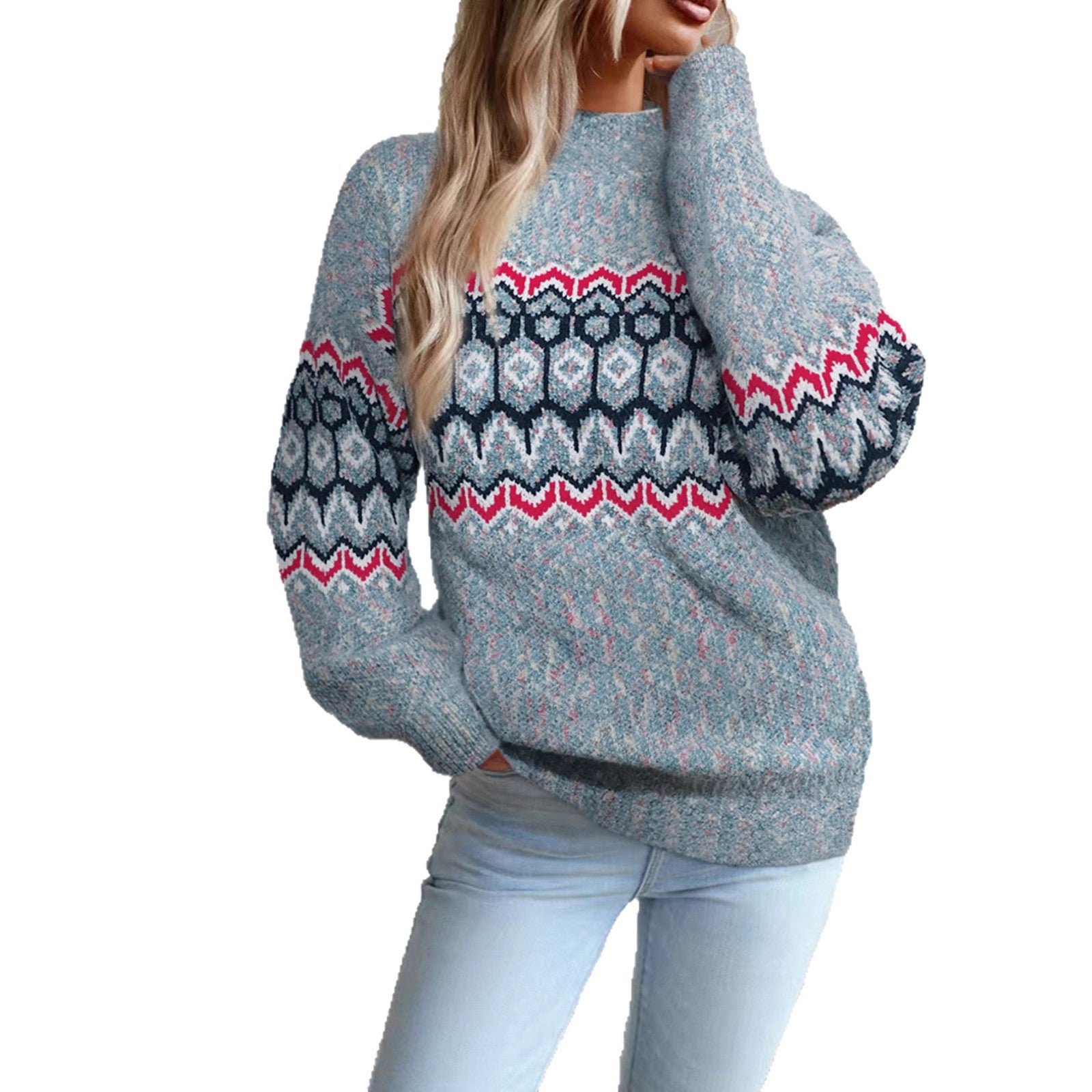Damen Strickpullover mit modernem geometrischem Muster und oversized Schnitt WW