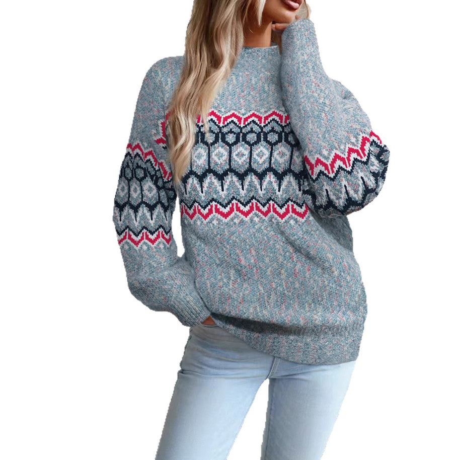 Damen Strickpullover mit modernem geometrischem Muster und oversized Schnitt WW