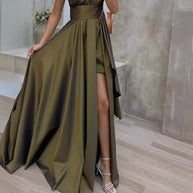 Damen asymmetrisches Maxikleid mit elegantem Schnitt und hohem Schlitz WW