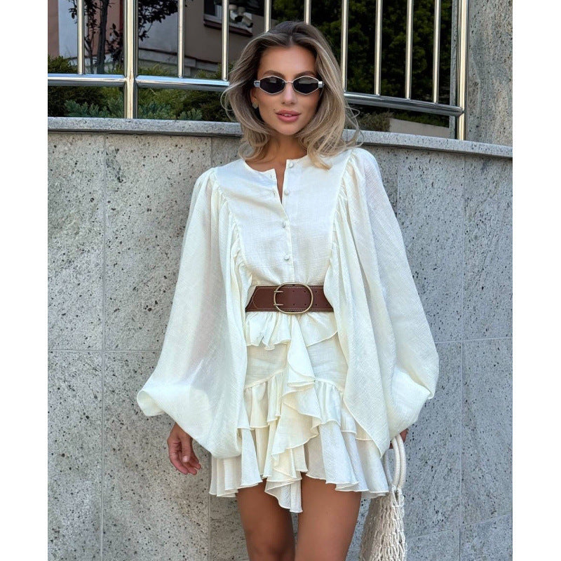 Damen Rüschenkleid mit weiten Ärmeln und modischen Details WW