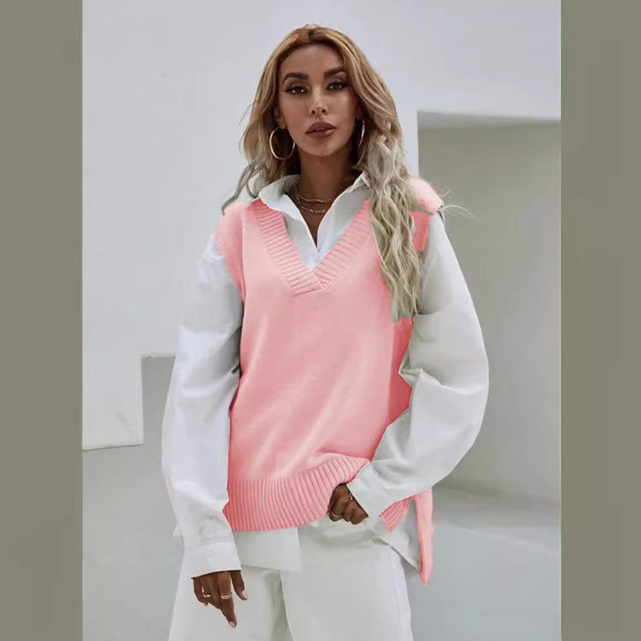 Damen Strickpullover mit V-Ausschnitt und lässigem Schnitt WW