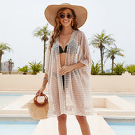 Damen Eleganter Kaftan-Überwurf mit fein gehäkeltem Design und asymmetrischen Kanten WW