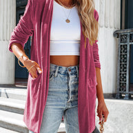 Damen lässiger Longcardigan mit seitlichen Taschen und offenem Schnitt WW