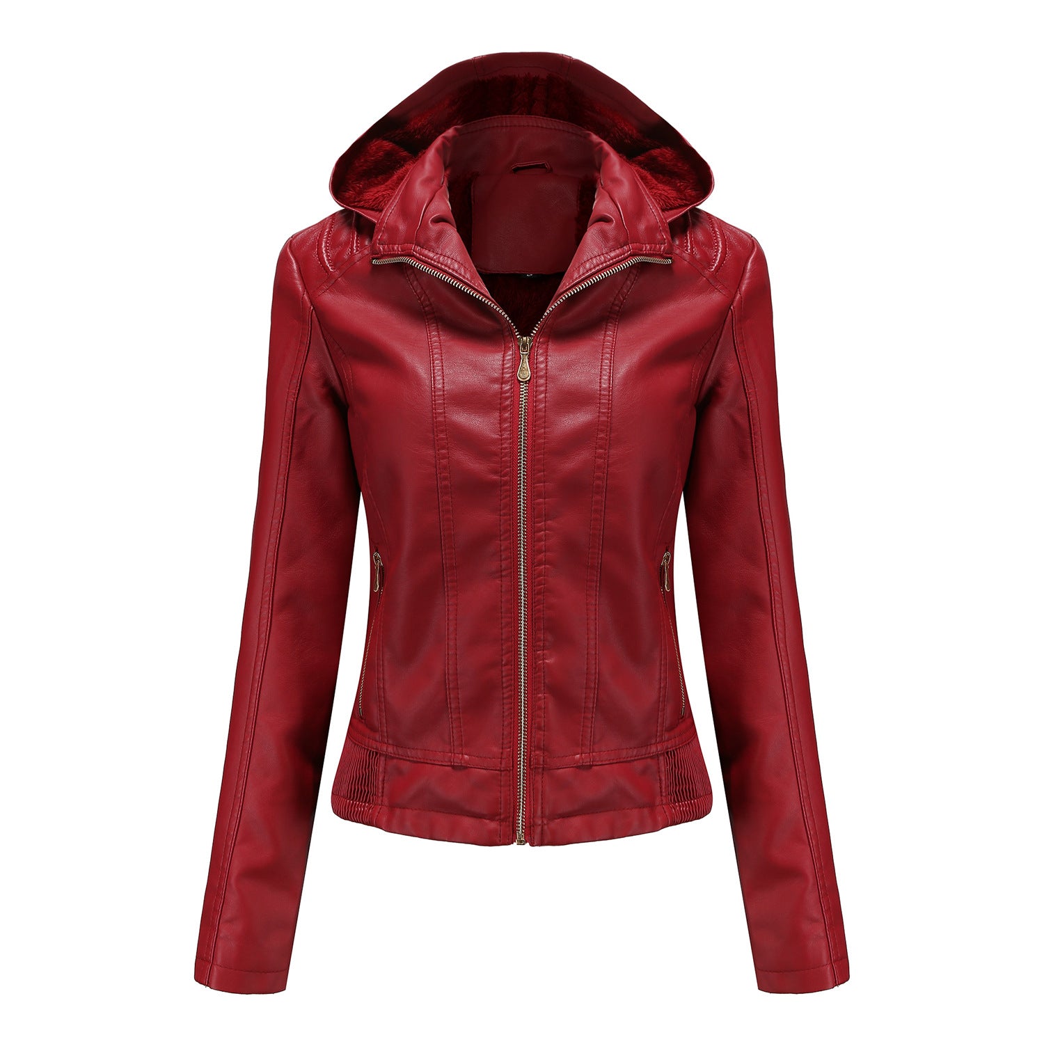 Damen stilvolle Kunstlederjacke mit hochabschließendem Kragen und elastischen Bündchen WW