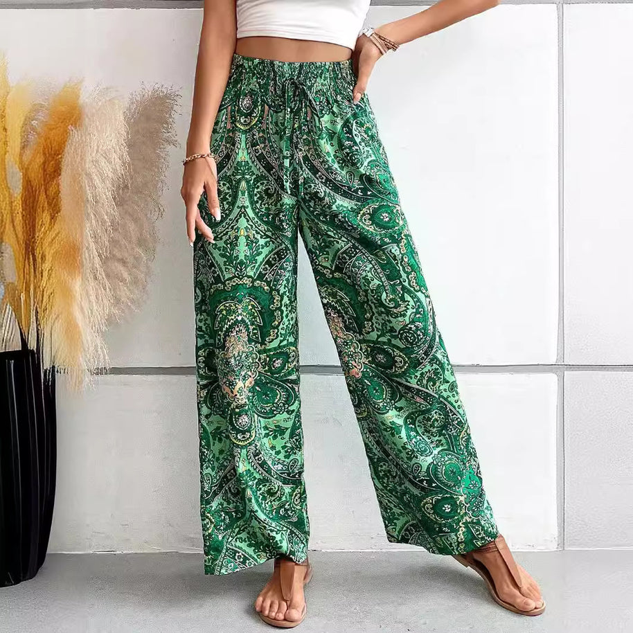 Damen weite Palazzo-Hose mit elastischem Bund und elegantem Paisleymuster WW