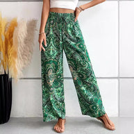 Damen weite Palazzo-Hose mit elastischem Bund und elegantem Paisleymuster WW