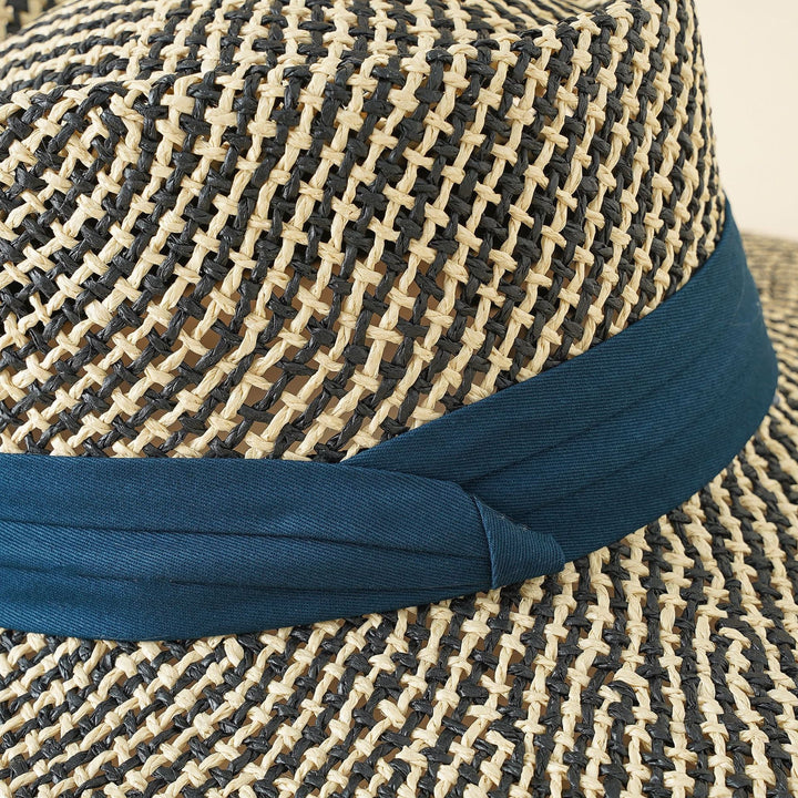 Damen Strohhut mit breiter Krempe und elegantem Kontrastband W&W Mode