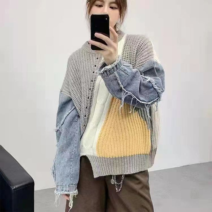 W&W Mode | Patchwork-Pullover mit Denim-Ärmeln