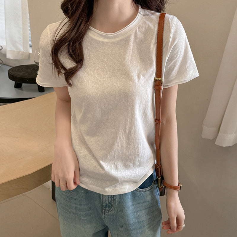 Damen Basic T-Shirt aus weicher Baumwolle mit Rundhalsausschnitt WW
