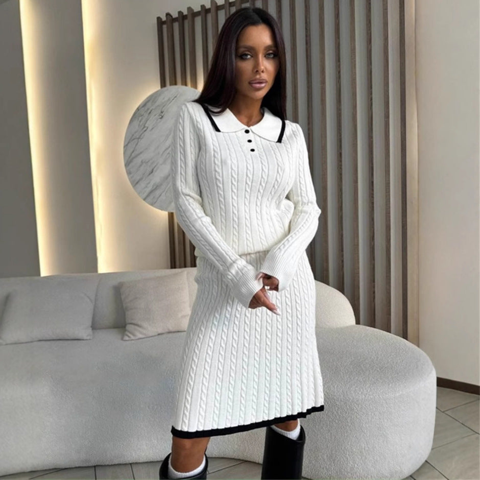 Damen Strickkleid mit eleganter Knopfleiste und V-Ausschnitt WW