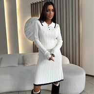 Damen Strickkleid mit eleganter Knopfleiste und V-Ausschnitt WW