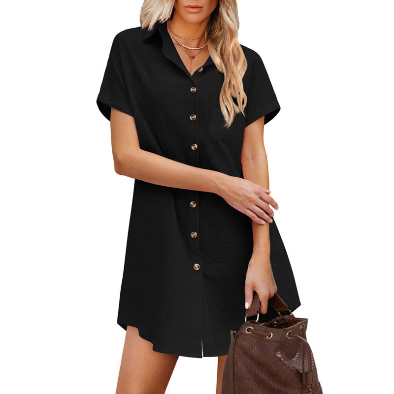Damen Hemdblusenkleid aus strapazierfähigem Leinenmix mit Knopfdetail und Brusttasche W&W Mode